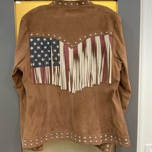 A Scully brown suede jacket with fringe and silver studs  . Size L